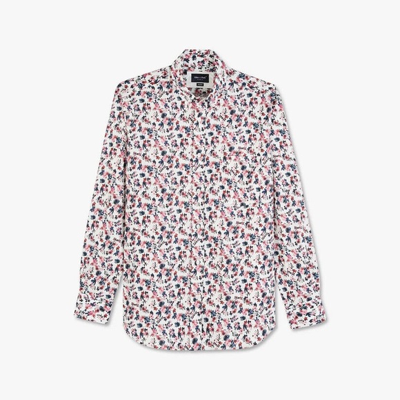 White Floral Button-up Mens Shirt - Picture 2 of 5